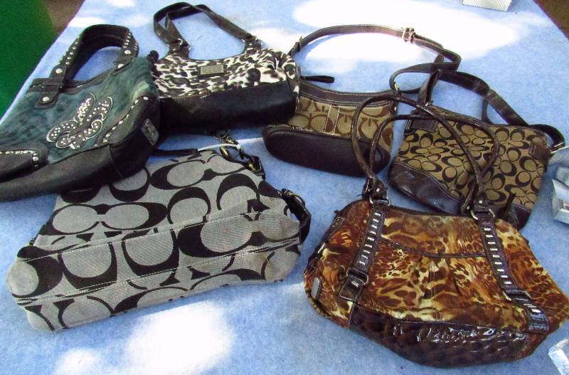 lot 1287 image: Lot of 6 Purses - Featuring Coach, Miss Me - Come check these out