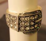 Ladies Ring - Silver belt buckle ring w/ clear stones - Size 8 - 6.79 grams