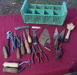 Lot of hand tools - electric tester - with a green caddy to carry them!