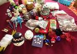 Lot of Christmas Decorations - metal stars, ribbon and a glass nativity scene - X-Mas in July!