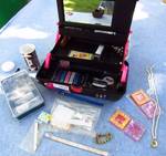 Jewelry Making Supplies - In a Two-Tiered Carrying Case (Like a make-up caddy) See photo for contents and case.