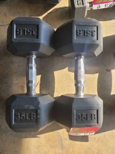 lot 9143 image: Pair of Power Systems Rubber Coated 35lb Dumbbells