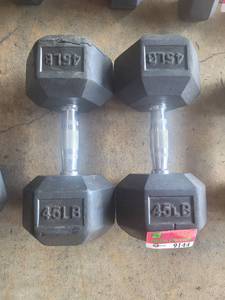 lot 9144 image: Pair of Power Systems Rubber Coated 45lb Dumbbells