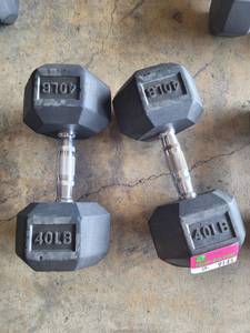 lot 9145 image: Pair of Power Systems Rubber Coated 40lb Dumbbells