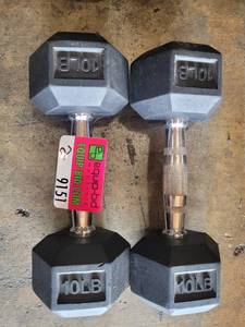 lot 9151 image: Pair of Power Systems Rubber Coated 10lb Dumbbells