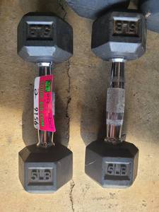 lot 9156 image: Pair of Power Systems Rubber Coated 5lb Dumbbells