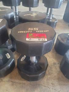 lot 9161 image: Pair of Iron Grip Rubber Coated 55lb Dumbbells