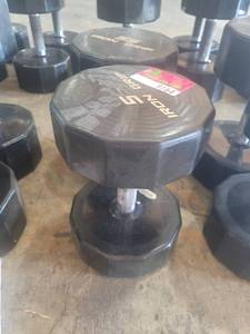 lot 9164 image: Pair of Iron Grip Rubber Coated 55lb Dumbbells