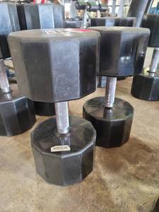 lot 9170 image: Pair of Iron Grip Rubber Coated 105lb Dumbbells