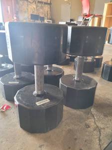 lot 9177 image: Pair of Iron Grip Rubber Coated 95lb Dumbbells