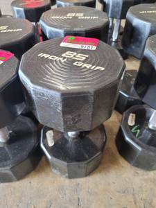 lot 9181 image: Pair of Iron Grip Rubber Coated 85lb Dumbbells