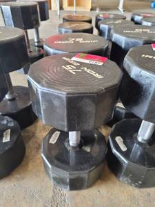 lot 9182 image: Pair of Iron Grip Rubber Coated 75lb Dumbbells