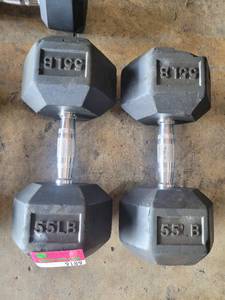 lot 9189 image: Pair of Power Systems Rubber Coated 55lb Dumbbells