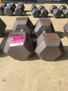 lot 9195 image: Pair of Power Systems Rubber Coated 85lb Dumbbells