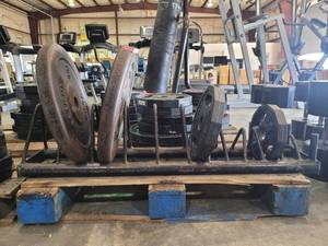lot 9240 image: Heavy Duty Weight Rack W an Assorted of Weight Plates