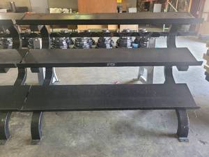 lot 9257 image: 62in VTX Fitness Products 3-Tier Metal Acessory Rack