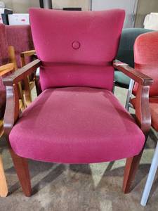 lot 22602 image: Lot of 2 Wooden Office Chairs, Burgandy Fabric