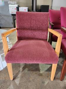 lot 22603 image: Lot of 2 Unicore Wooden Office Chairs, Burgandy Fabric