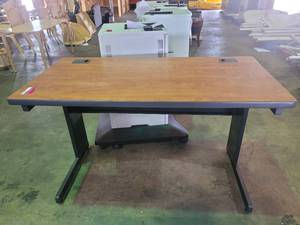 lot 22692 image: 4ft Brown Wood Laminate Work Desk W Metal Frame