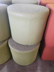 lot 22711 image: Lot of 2 Green Round Ottomans