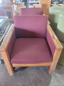 lot 22715 image: Lot of 2 Maroon Rolling Chairs W Wooden Armrests