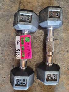 lot 9150 image: Pair of Power Systems Rubber Coated 5lb Dumbbells
