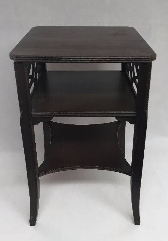 lot 9124 image: Vintage End Table with Shelves for Magazines Ornate Wood Design - Nice