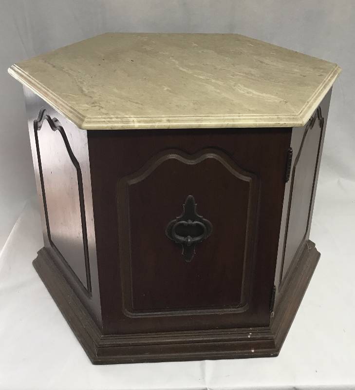 lot 9125 image: Vintage Hexagon Shaped End Table - Heavy Marble (granite) top - COOL