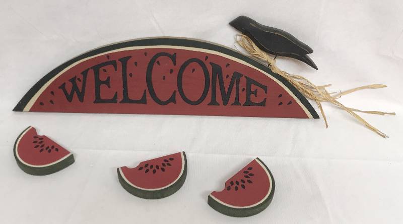 lot 9148 image: Welcome Sign - Watermelon Wall Art - 4 pc