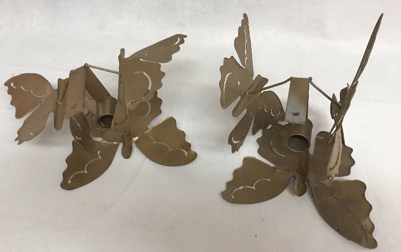 lot 9150 image: Ornate Decorative Butterfly Candle Holders
