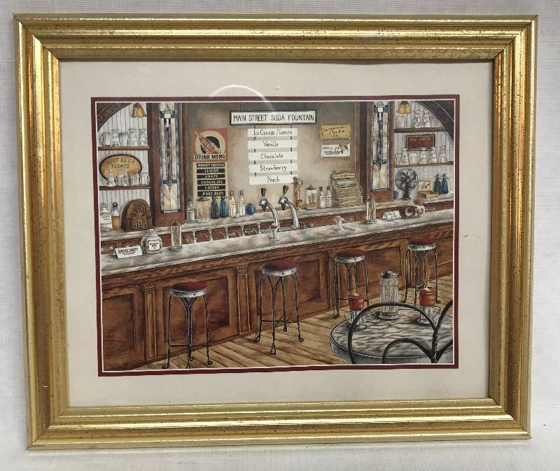 lot 9156 image: Main Street Soda Fountain Framed Art Picture