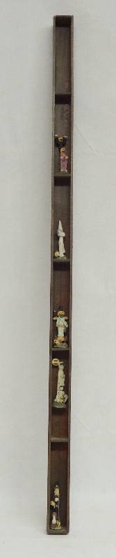 lot 2365 image: Cute Shelf made from vintage yard sticks - includes lot of Halloween figurines
