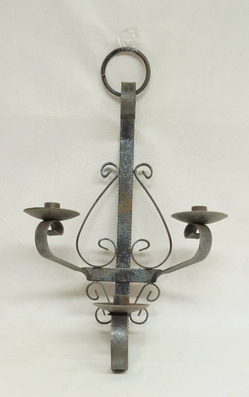 lot 2372 image: Black Metal Wall Sconce - Metal - Holds 3 Candles