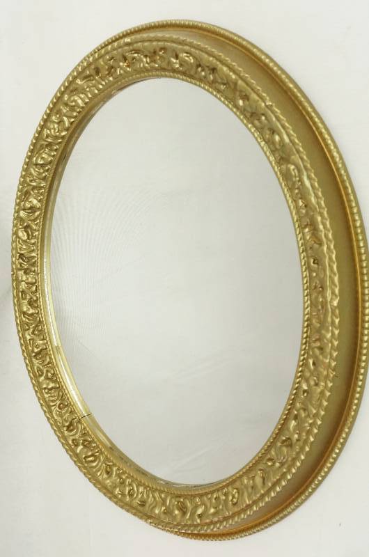 lot 2376 image: Hanging Oval Wall Mirror 19 x 23 - Plastic Frame (some wear) Mirror is nice