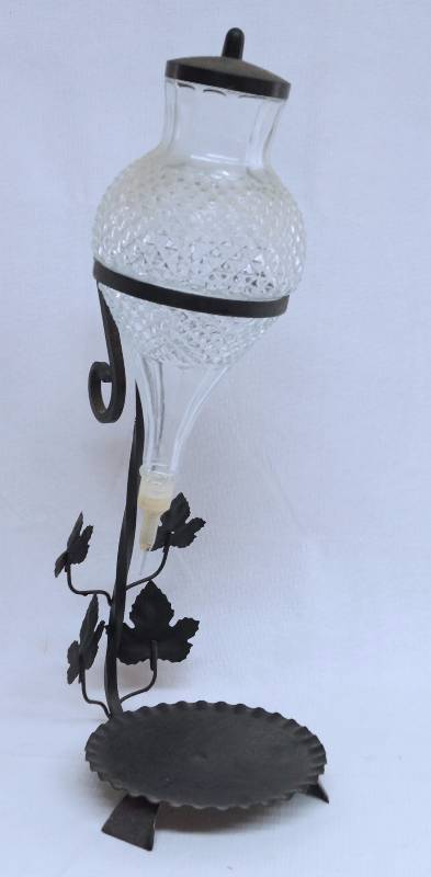 lot 2378 image: Decorative Glass and Metal Dispenser - small pressure spigot on the bottom - very pretty