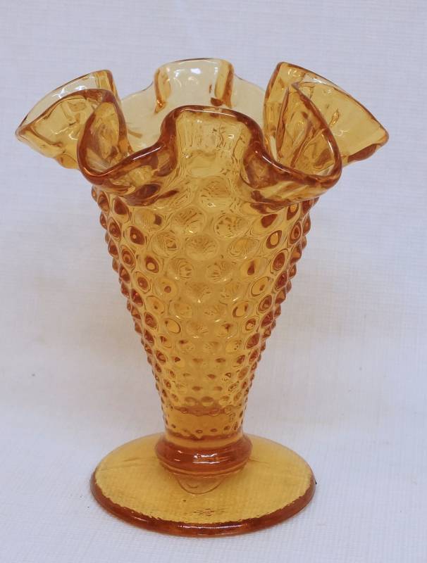 lot 2389 image: Fenton - Amber Glass Hobnail Bud Vase - Nice