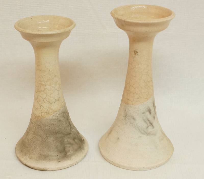lot 2459 image: Lot of 2 Stoneware Candle Holders - Cool