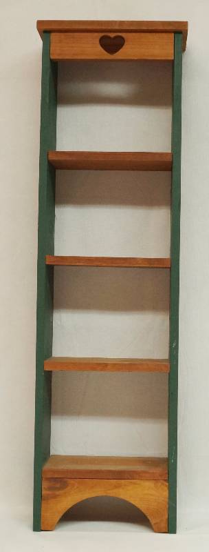 lot 2465 image: Very cute wooden wall shelf ladder style - heart cut out - green sided - Nice