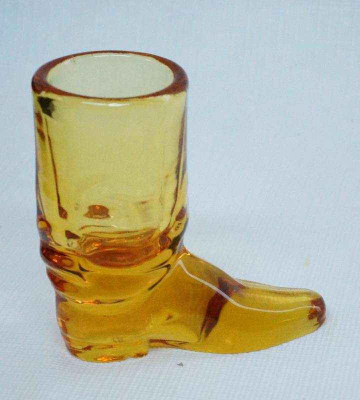 lot 2091 image: Amber Glass Boot Whiskey Jigger  Shot Glass - Awesome