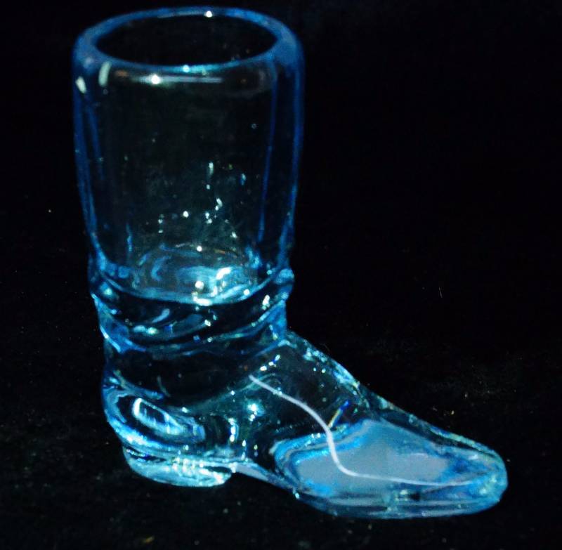 lot 2092 image: Blue Glass Boot Whiskey Jigger  Shot Glass - Awesome