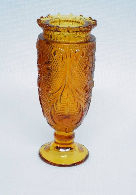 lot 2094 image: Amber Glass Toothpick Holder or Bud Vase - Believed to be Tiara Indiana Glass