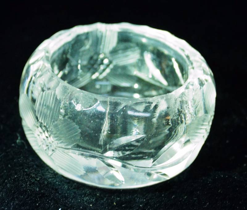 lot 2100 image: Vintage Hand Cut Crystal - Salt Dip - Tiny Table Dish - Collectible