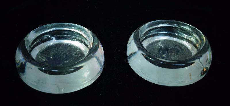 lot 2105 image: Lot of 2 Glass Furniture Casters - Fancy -Could be used to hold votive candles