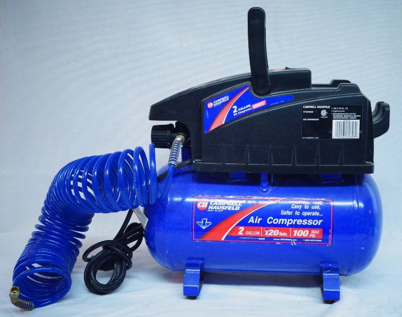 lot 2112 image: Portable Air Compressor - Campbell Hausfeld - 2 Gallon - 120 V -100 PSI Max