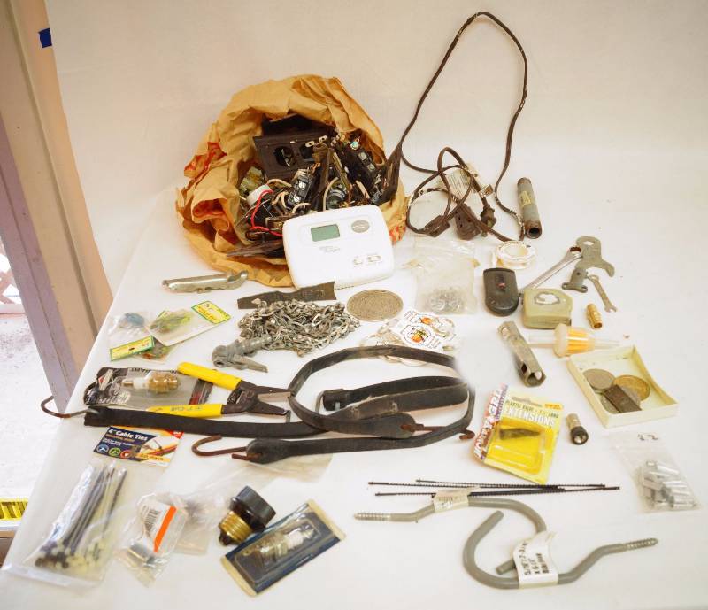 lot 9194 image: Lot of Misc House Hold Fix It Items - Thermostat and Misc Tools
