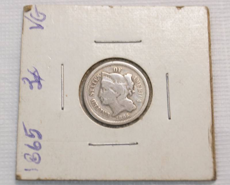 lot 9231 image: VERY HARD TO FIND - 1865 III Cent Nickel First Year Issue Exceptional Coin