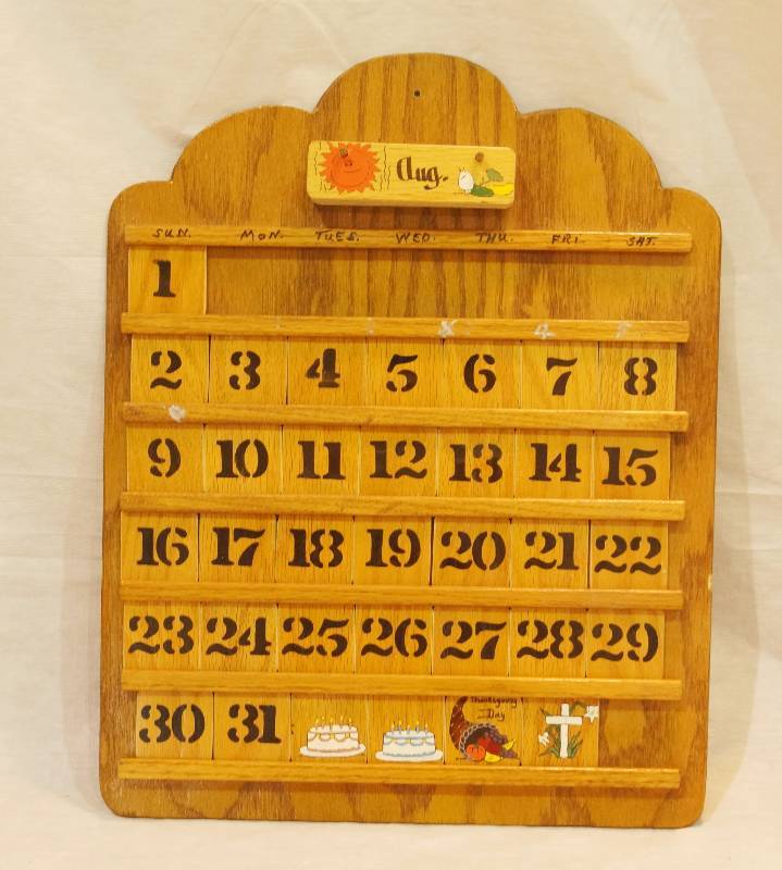 lot 5085 image: Hard To Find - Wooden Calendar Board with Changeable Pieces