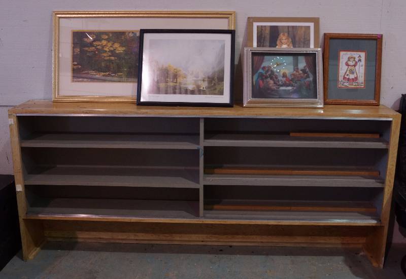 lot 5118 image: Super Heavy Duty Old School Shelf with Framed Pictures