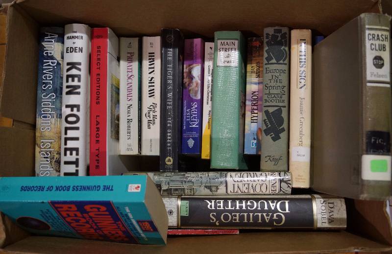 lot 2061 image: Two Boxes of Books - Various titles  - Romance, Fact Books and more - See photos