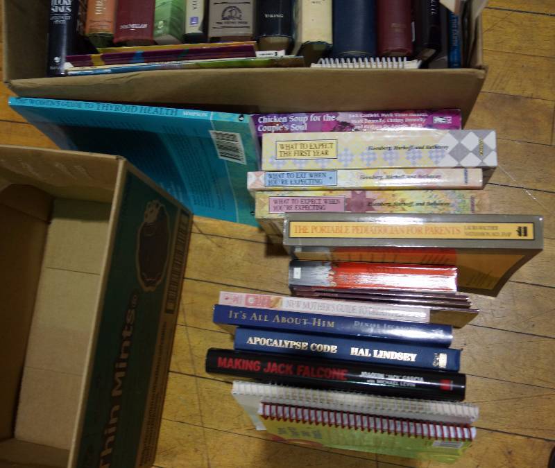 lot 2074 image: 2 boxes of Books Parenting (What to Expect When Youre Expecting Series) Chicken Soup and more See photo for titles
